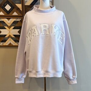 PARKE Fleece Varsity Mockneck in Lilac + White size L/XL NEW